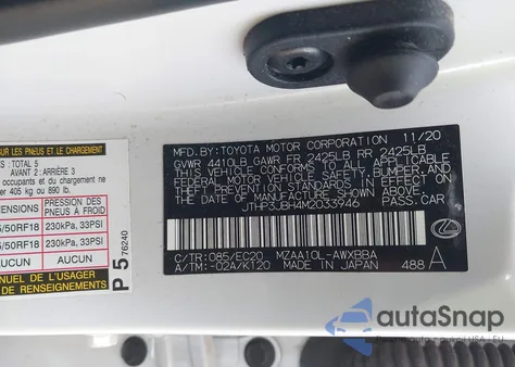 2021 Lexus Ux 200 from USA, damaged, VIN JTHP3JBH4M2033946
